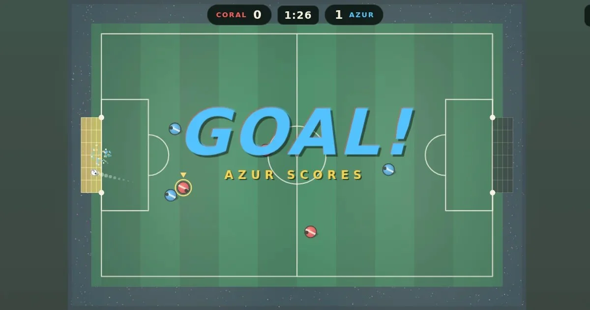 Pitch — fast arcade soccer with coral and azure teams on a glow-lit field